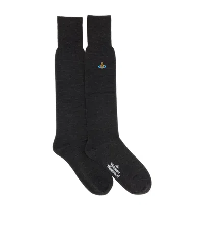 Vivienne Westwood Logo-embroidered Knitted Socks In Black