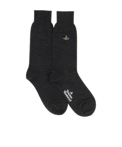 Vivienne Westwood Logo-embroidered Knitted Socks In Black