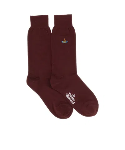 Vivienne Westwood Logo-embroidered Knitted Socks In Brown