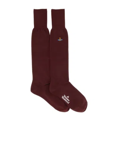 Vivienne Westwood Logo-embroidered Knitted Socks In Brown