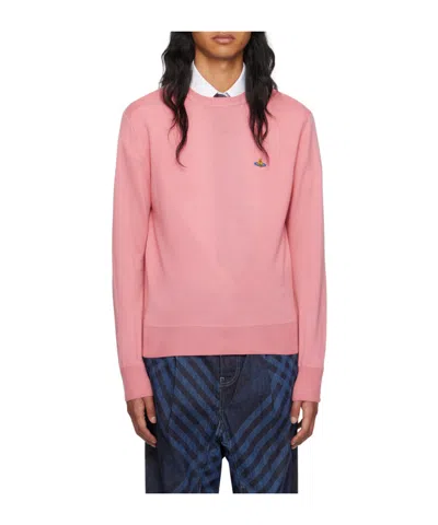 Vivienne Westwood Logo Embroidered Long-sleeved Sweater In Pink