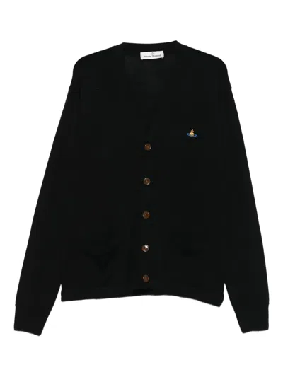 VIVIENNE WESTWOOD LOGO-EMBROIDERED PATCH-POCKET CARDIGAN