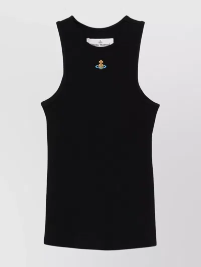 VIVIENNE WESTWOOD LOGO EMBROIDERED RIBBED TEXTURE ROUND NECK