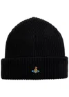 Vivienne Westwood Logo-embroidered Ribbed Wool Beanie In Black