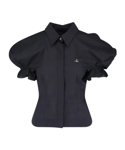 VIVIENNE WESTWOOD VIVIENNE WESTWOOD LOGO EMBROIDERED RUFFLED TOP