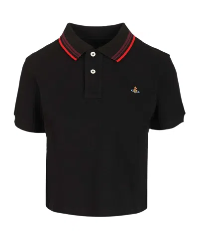 Vivienne Westwood Logo Embroidered Short Sleeve Polo Shirt In Black