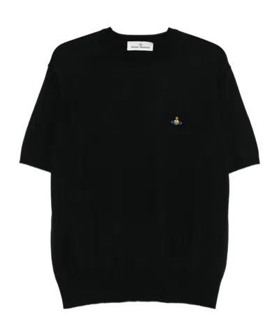 VIVIENNE WESTWOOD LOGO-EMBROIDERED SHORT-SLEEVE SWEATER