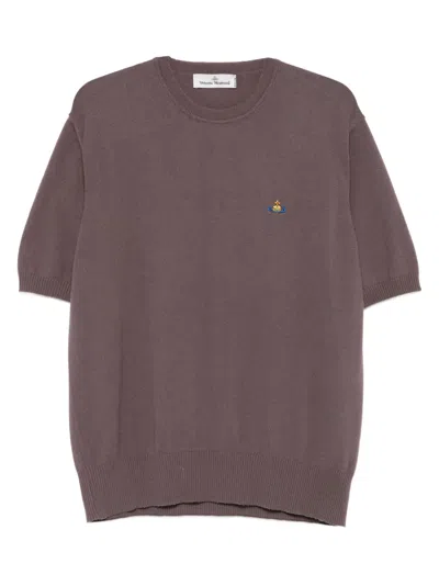 Vivienne Westwood Ribbed Crewneck T-shirt With Short Sleeves In Brown