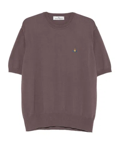 VIVIENNE WESTWOOD LOGO-EMBROIDERED SHORT-SLEEVE SWEATER