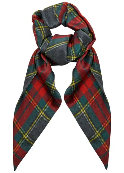 Vivienne Westwood Logo-embroidered Tartan Silk Scrunchie In Multi