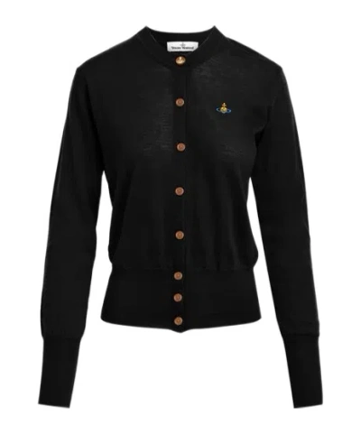 VIVIENNE WESTWOOD LOGO EMBROIDERY WOOL KNITTED CARDIGAN