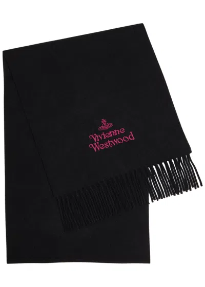 Vivienne Westwood Logo-embroidered Wool Scarf In Black