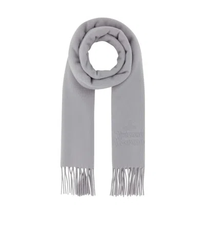 Vivienne Westwood Logo-embroidered Wool Scarf In Gray