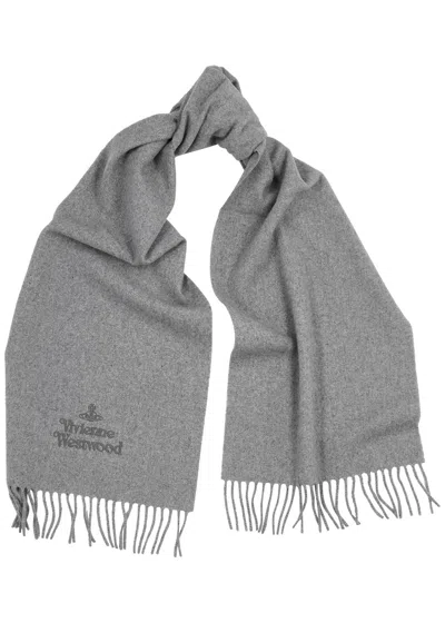 Vivienne Westwood Logo-embroidered Wool Scarf In Gray