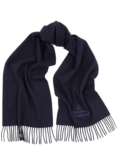 Vivienne Westwood Logo-embroidered Wool Scarf In Blue