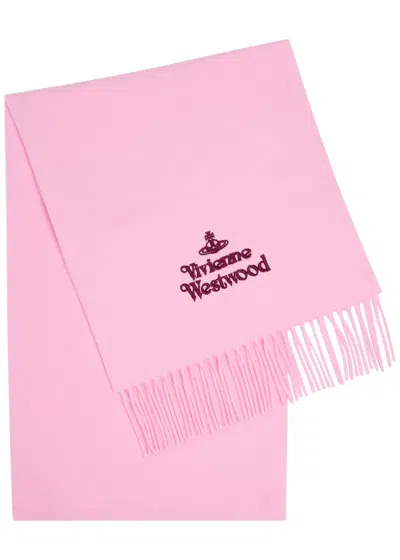 Vivienne Westwood Logo-embroidered Wool Scarf In Pink