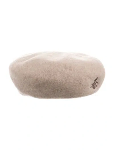 Pre-owned Vivienne Westwood Logo Embroidered Woven Beret Hat In Neutrals
