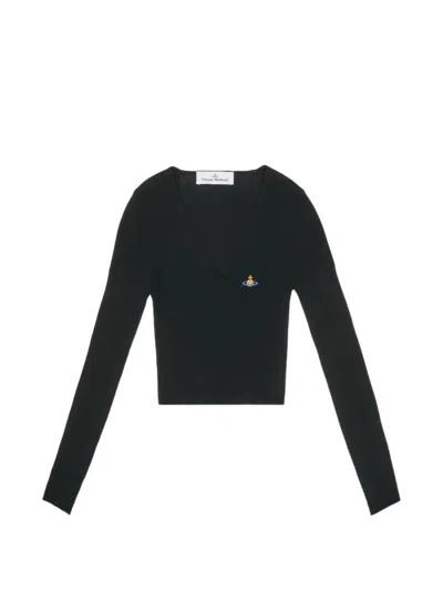Vivienne Westwood Logo-embroidery V-neck Sweater In Black