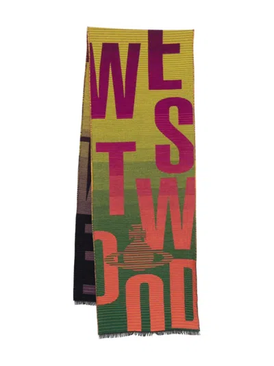 Vivienne Westwood Logo Fringed Scarf In Multi