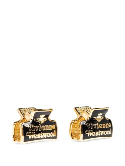 Vivienne Westwood Logo Hair Clip (set Of Two) In Gold