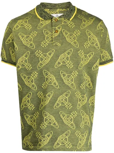Vivienne Westwood Logo Polo T Shirt Yellow In Navy