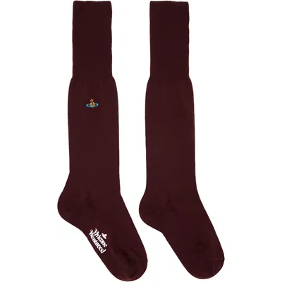 Vivienne Westwood Logo Knee-high Socks In Burgundy