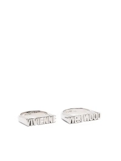 Vivienne Westwood Logo-lettering Ring In Silver