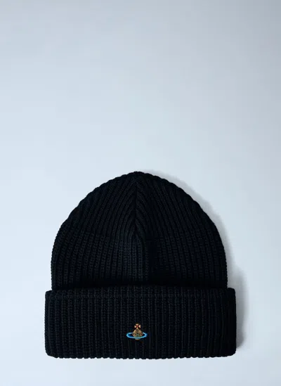 Vivienne Westwood Logo Motif Beanie Hat In Blue