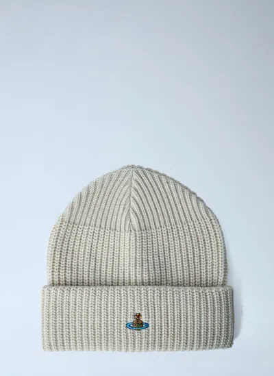 Vivienne Westwood Logo Motif Beanie Hat In Gray