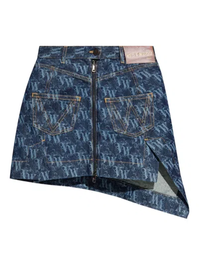 VIVIENNE WESTWOOD LOGO-PATTERN ASYMMETRIC MINI SKIRT