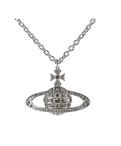 Vivienne Westwood Logo Pendant Necklace In Gray