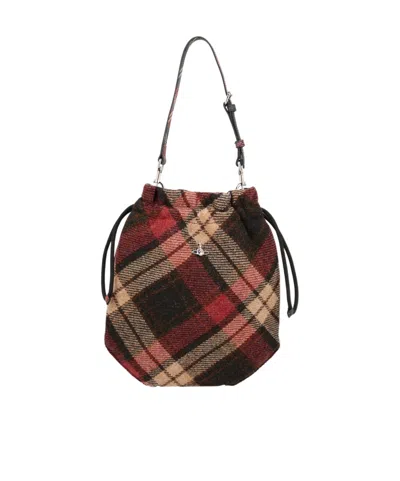 Vivienne Westwood Logo Plaque Checked Clutch Bag In Red