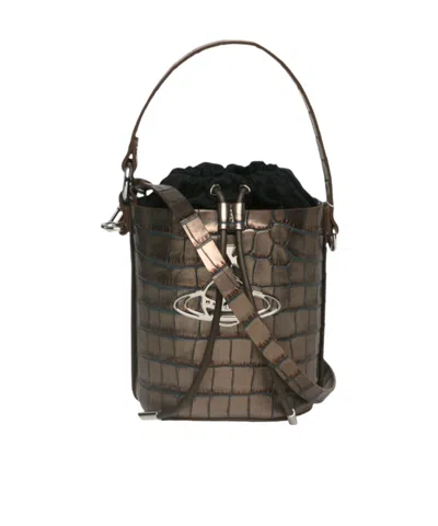 Vivienne Westwood Logo Plaque Embossed Bucket Bag In Brown