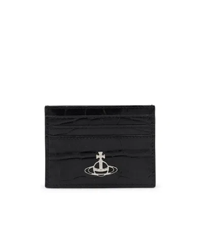 Vivienne Westwood Logo Plaque Embossed Card Holder In Black
