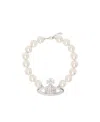 Vivienne Westwood Logo-plaque Pearl Necklace In White