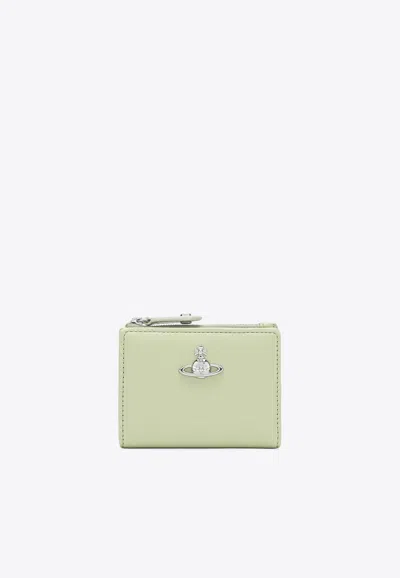 Vivienne Westwood Logo-plaque Zipped Wallet In Green