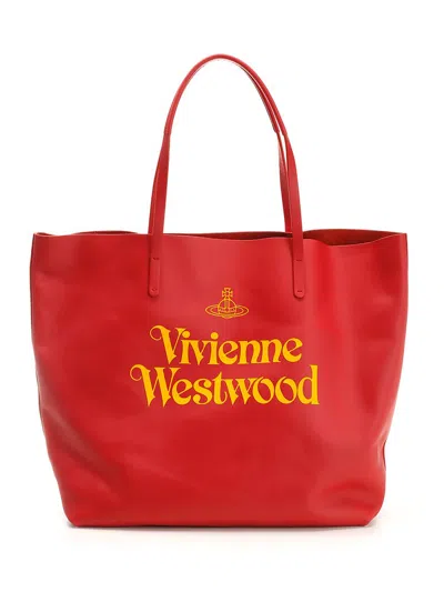 Vivienne Westwood Logo Printed Tote Bag In Red