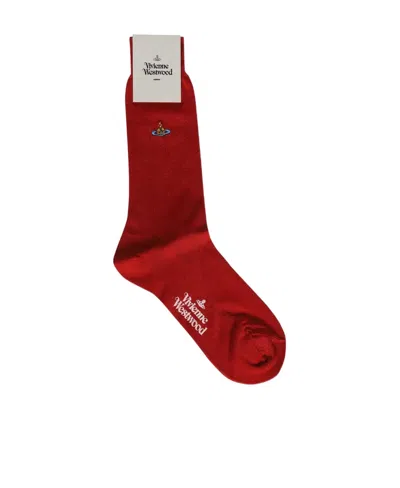 Vivienne Westwood Derby Black Logo Ribbed Cotton Socks In H401 Red