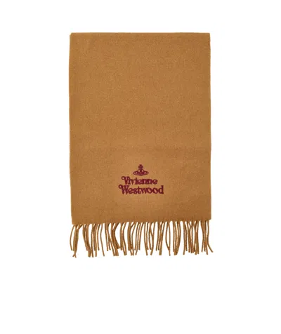 Vivienne Westwood Logo Tassel Scarf In Brown