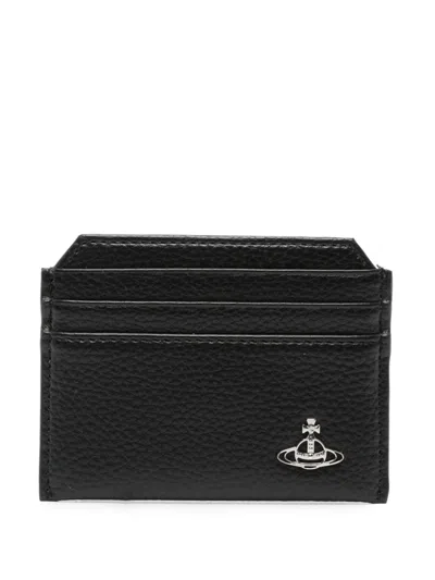 Vivienne Westwood Logo Vegan Leather Credit Card Case In Black