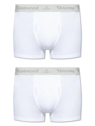 Vivienne Westwood Logo-waistband Cotton Boxers (pack Of Two) In White