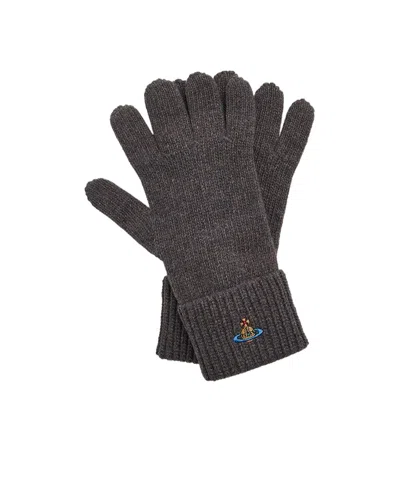 Vivienne Westwood Logo Wool Gloves In Green