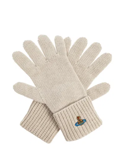 Vivienne Westwood Logo Wool Gloves In Neutral
