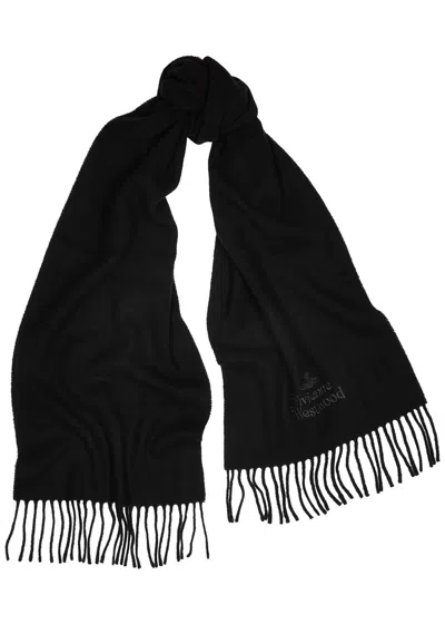 Vivienne Westwood Logo Wool Scarf In Black
