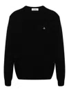 Vivienne Westwood 'alex' Black Crewneck Sweater With Orb Logo Detail On The Front In Black