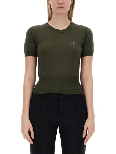Vivienne Westwood Logo Wool-silk Blend Sweater In Green
