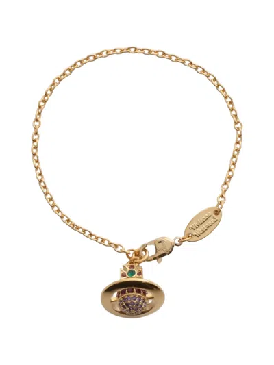 Pre-owned Vivienne Westwood Logo-charm Bracelet In Gold