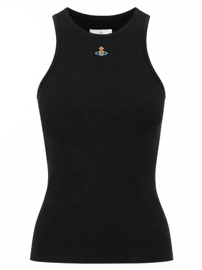 Vivienne Westwood Logo-embroidered Cotton-elastane T-shirt In Black