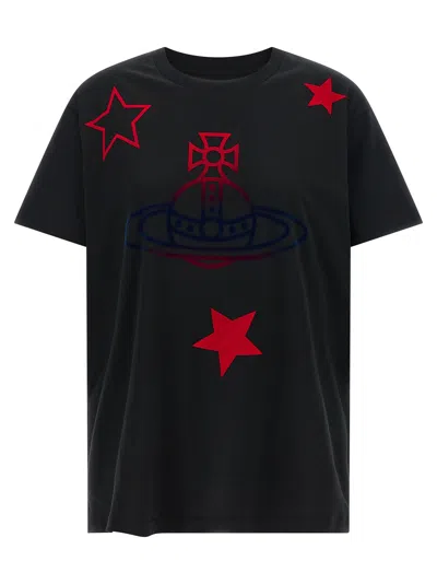 Vivienne Westwood Logo-embroidered Orb And Stars T-shirt In Black