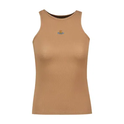 Vivienne Westwood Logo-embroidered Viscose Tank Top In Brown